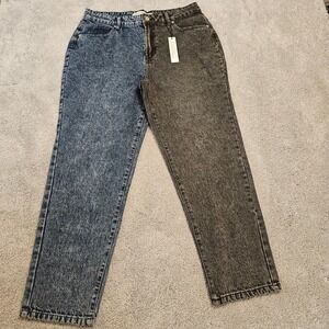 Highway Jeans Women's Two-Tone High Rise Mom Jeans‎ Size 13 Blue & Black Block